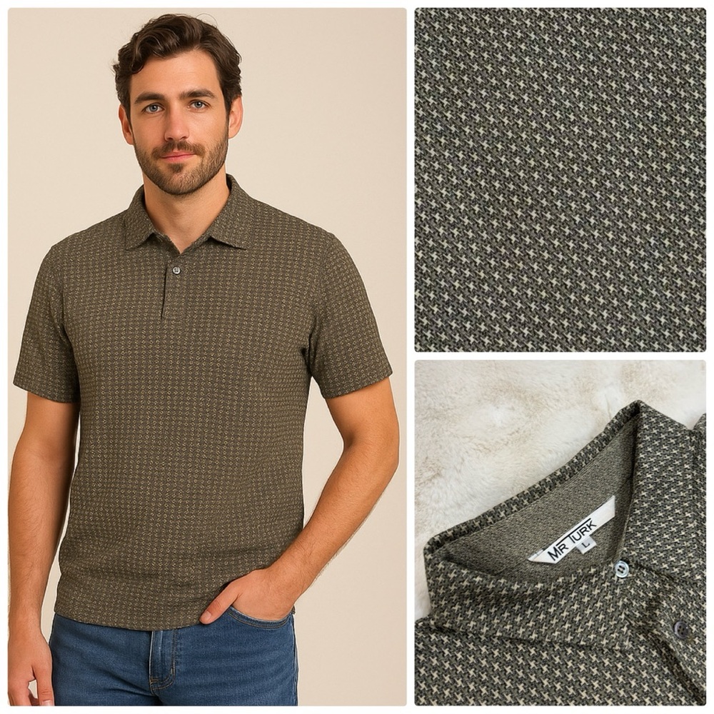 Mr. Turk pattern short sleeve polo in Olive - large